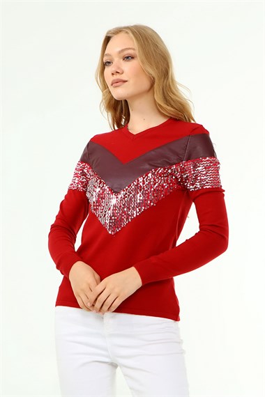 FTZ Women Kadın Ön Baskı Detaylı Kazak  Kırmızı 21-1330