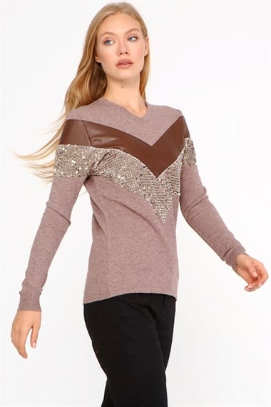 FTZ Women Kadın Ön Baskı Detaylı Kazak  Beige 21-1330