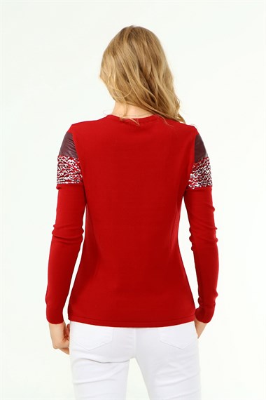 FTZ Women Kadın Ön Baskı Detaylı Kazak  Kırmızı 21-1330