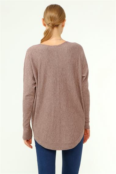 FTZ Women Kadın Ön İşlemeli Owersize Kazak  Beige 21-1290