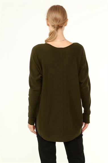 FTZ Women Kadın Ön İşlemeli Owersize Kazak  Haki 21-1290