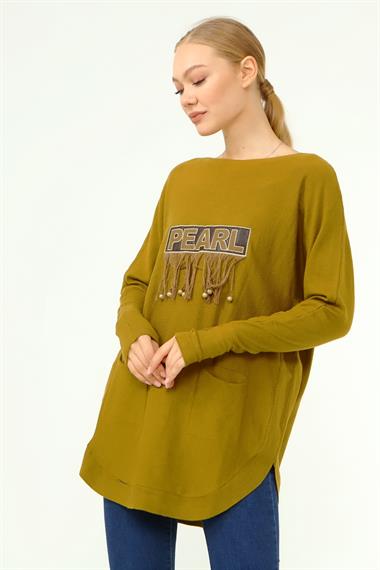 FTZ Women Kadın Ön İşlemeli Owersize Kazak  Oriw 21-1290