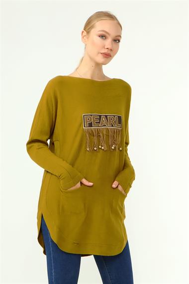 FTZ Women Kadın Ön İşlemeli Owersize Kazak  Oriw 21-1290