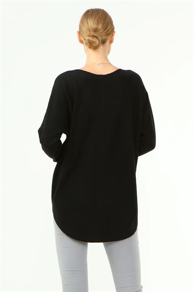 FTZ Women Kadın Ön İşlemeli Owersize Kazak  Siyah 21-1290
