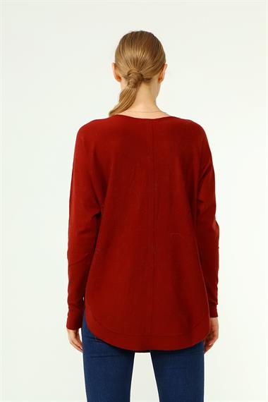 FTZ Women Kadın Ön İşlemeli Owersize Kazak  Kiremit 21-1290