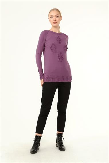 FTZ Women Kadın Ön Püskül Detaylı Kazak  Lila 21-1314