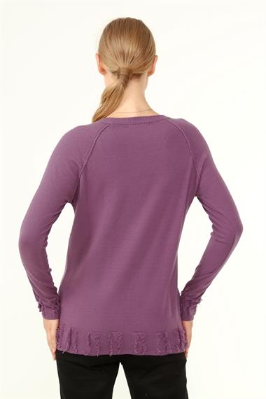 FTZ Women Kadın Ön Püskül Detaylı Kazak  Lila 21-1314