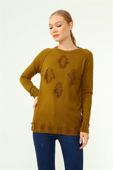 FTZ Women Kadın Ön Püskül Detaylı Kazak  Oriw 21-1314