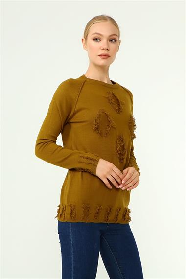 FTZ Women Kadın Ön Püskül Detaylı Kazak  Oriw 21-1314
