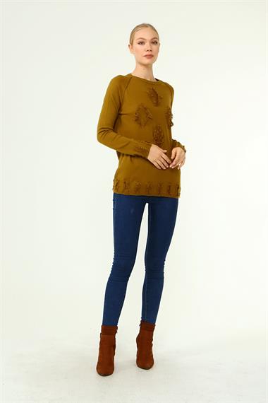 FTZ Women Kadın Ön Püskül Detaylı Kazak  Oriw 21-1314