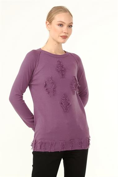 FTZ Women Kadın Ön Püskül Detaylı Kazak  Lila 21-1314