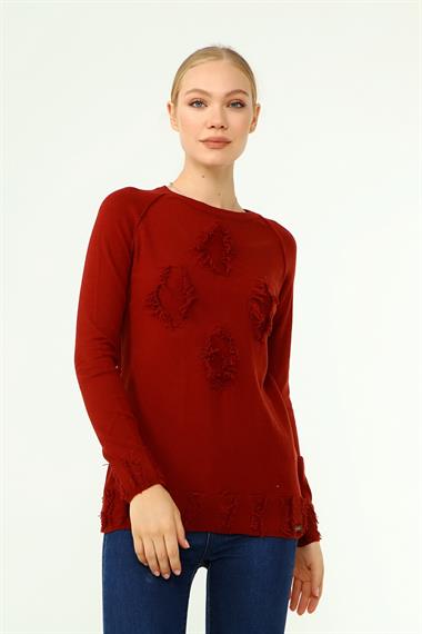 FTZ Women Kadın Ön Püskül Detaylı Kazak  Kiremit 21-1314