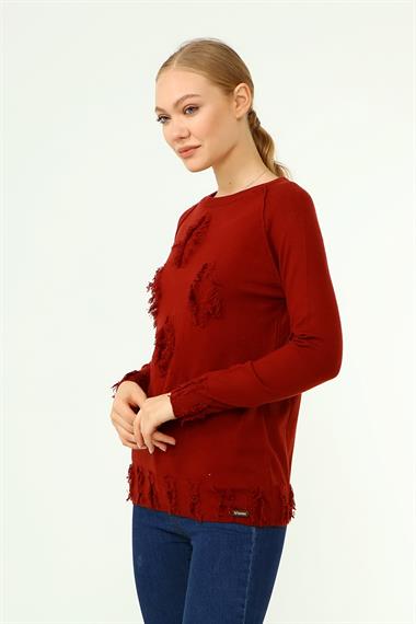 FTZ Women Kadın Ön Püskül Detaylı Kazak  Kiremit 21-1314