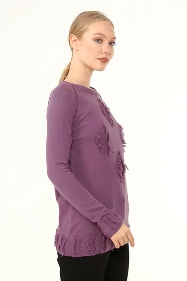 FTZ Women Kadın Ön Püskül Detaylı Kazak  Lila 21-1314