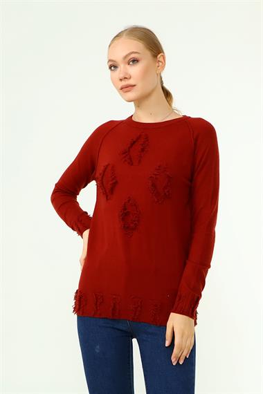 FTZ Women Kadın Ön Püskül Detaylı Kazak  Kiremit 21-1314