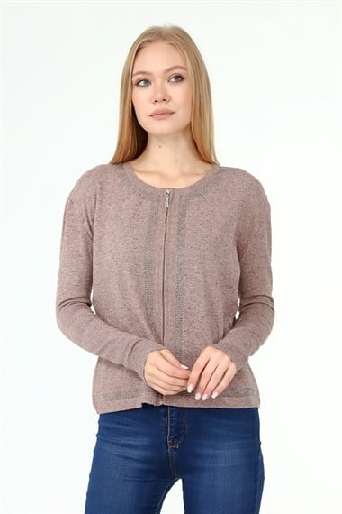 FTZ Women Kadın Ön Taş Detay Hırka  Beige 21-1351