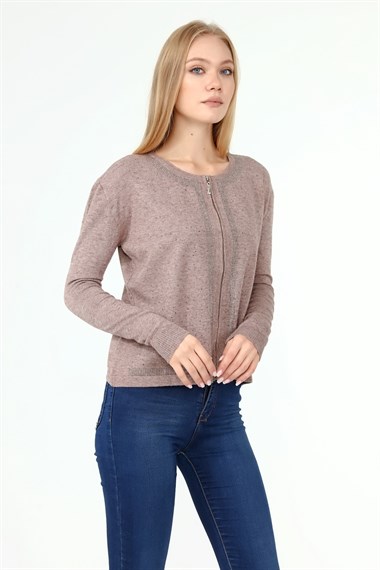 FTZ Women Kadın Ön Taş Detay Hırka  Beige 21-1351