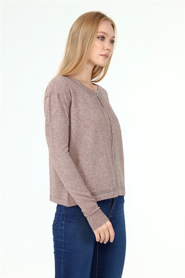 FTZ Women Kadın Ön Taş Detay Hırka  Beige 21-1351