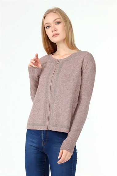 FTZ Women Kadın Ön Taş Detay Hırka  Beige 21-1351