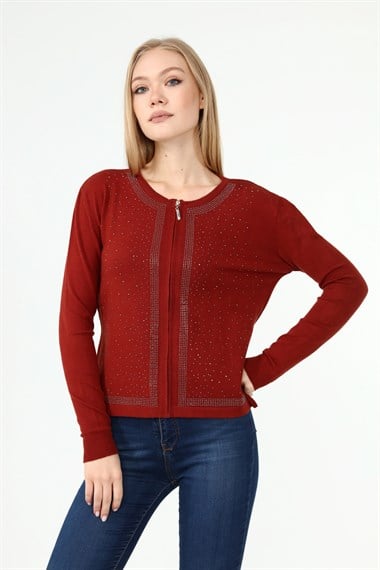 FTZ Women Kadın Ön Taş Detay Hırka  Kiremit 21-1351