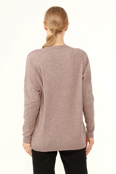 FTZ Women Kadın Ön Taş Detay Owersize Kazak  Beige 21-1326