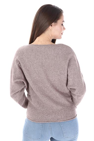 FTZ Women Kadın Önü Baskı Detay Triko  Beige 21-1340