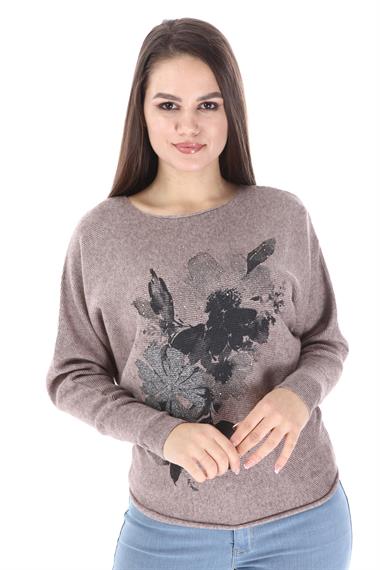 FTZ Women Kadın Önü Baskı Detay Triko  Beige 21-1340