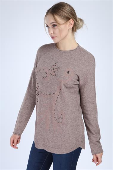 FTZ Women Kadın Önü Desenli Triko  Beige 21-1240