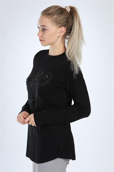 FTZ Women Kadın Önü Desenli Triko  Siyah 21-1240