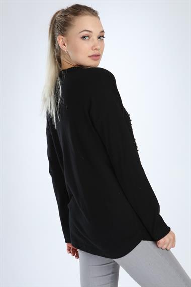 FTZ Women Kadın Önü Desenli Triko  Siyah 21-1240