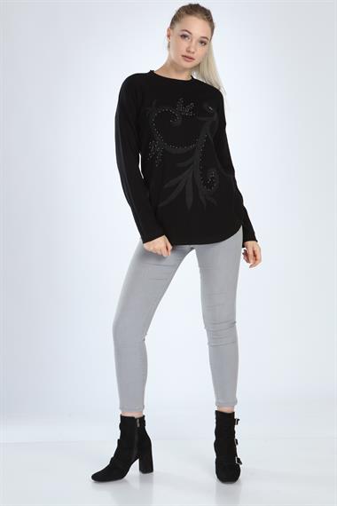 FTZ Women Kadın Önü Desenli Triko  Siyah 21-1240