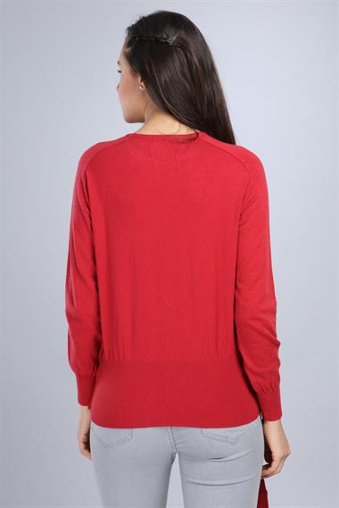 FTZ Women Kadın Önü İncili Bluz  Kırmızı 20-570