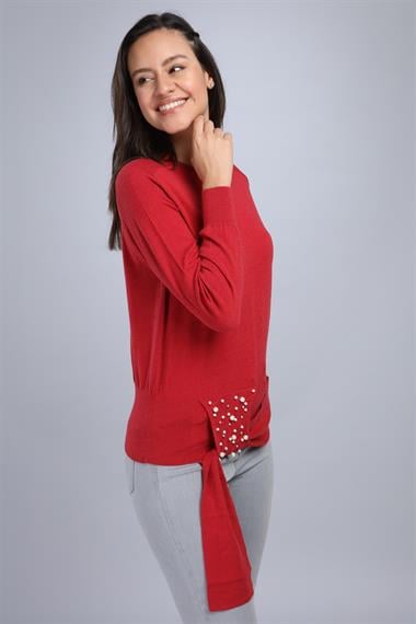 FTZ Women Kadın Önü İncili Bluz  Kırmızı 20-570