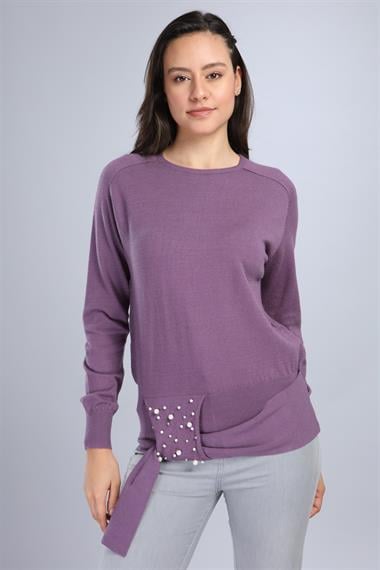 FTZ Women Kadın Önü İncili Bluz  Lila 20-570