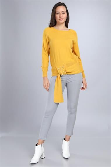 FTZ Women Kadın Önü İncili Bluz  Safran 20-570