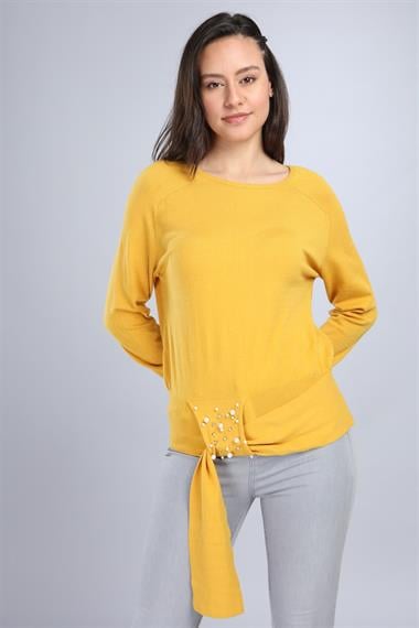 FTZ Women Kadın Önü İncili Bluz  Safran 20-570