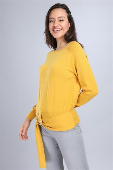 FTZ Women Kadın Önü İncili Bluz  Safran 20-570