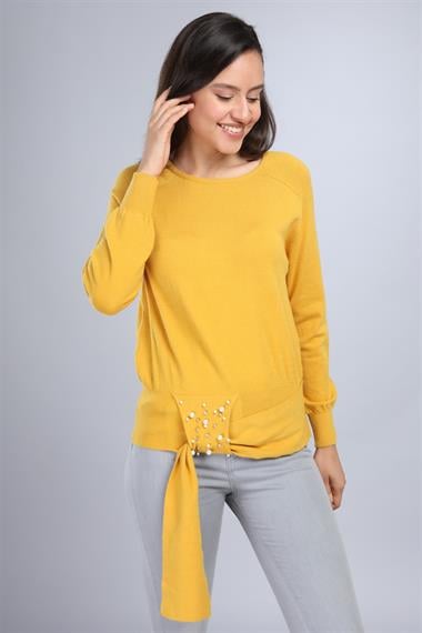 FTZ Women Kadın Önü İncili Bluz  Safran 20-570