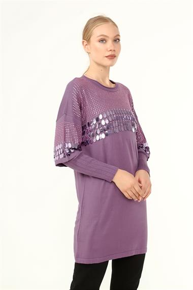 FTZ Women Kadın Önü Pul Detaylı Tunik  Lila 21-1073