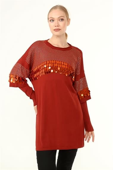 FTZ Women Kadın Önü Pul Detaylı Tunik  Kiremit 21-1073
