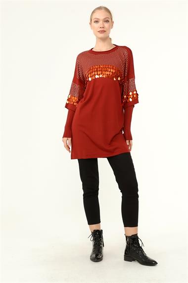 FTZ Women Kadın Önü Pul Detaylı Tunik  Kiremit 21-1073