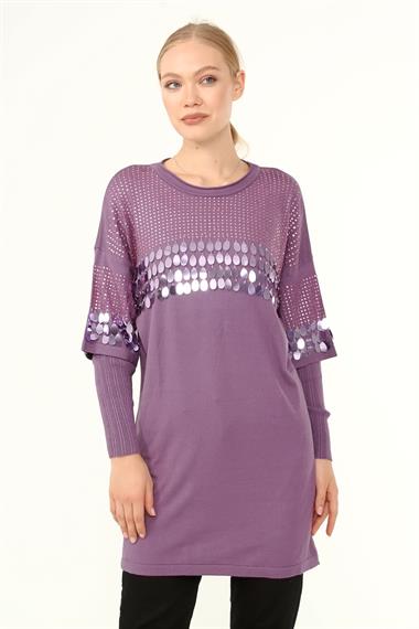FTZ Women Kadın Önü Pul Detaylı Tunik  Lila 21-1073