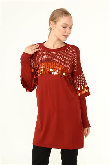 FTZ Women Kadın Önü Pul Detaylı Tunik  Kiremit 21-1073