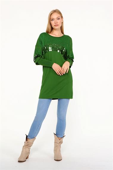 FTZ Women Kadın Önü Pul Detaylı Tunik  Yeşil 21-1073