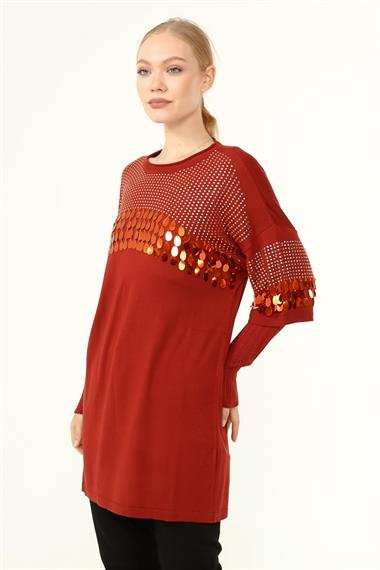 FTZ Women Kadın Önü Pul Detaylı Tunik  Kiremit 21-1073