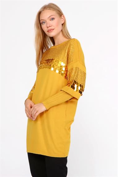 FTZ Women Kadın Önü Pul Detaylı Tunik  Safran 21-1073