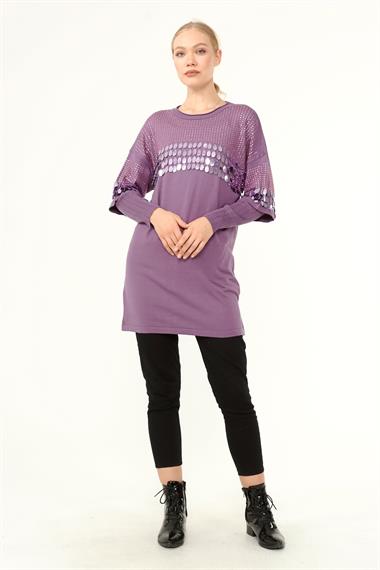 FTZ Women Kadın Önü Pul Detaylı Tunik  Lila 21-1073