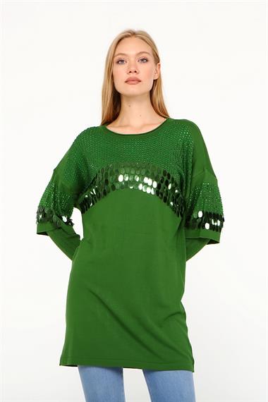 FTZ Women Kadın Önü Pul Detaylı Tunik  Yeşil 21-1073