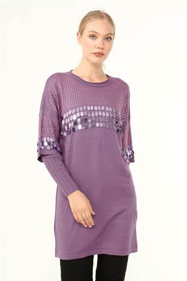 FTZ Women Kadın Önü Pul Detaylı Tunik  Lila 21-1073