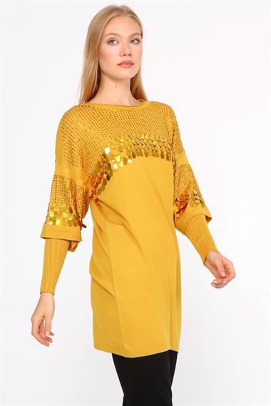 FTZ Women Kadın Önü Pul Detaylı Tunik  Safran 21-1073